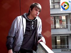 Pervy boy smoking and stroking on a balcony