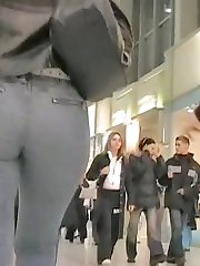 No matter how quickly this sexy denim girl was walking I kept recording her hot booty