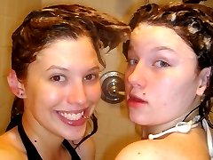 Two young chicks caught washing in the shower