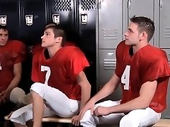 Hot gay twink double anal fucked in locker room