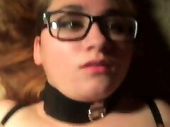 Collared lady gets a huge facial