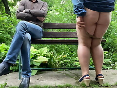 Amazing white ass in pantyhose urinating outside next to me