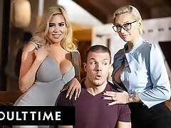 ADULT TIME - Fortunate Guy Serves Up Cock In Nasty THREESOME WITH STEPMOMS Kenzie Taylor And Caitlin Bell