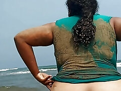 Pregnant slut Wife Shows Her pussy In Public Beach