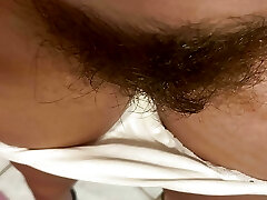 Filthy white panty with hairy bush