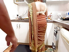 Indian Couple Romance in the Kitchen - Saree Romp - Saree lifted up, Ass Spanked Boobs Press