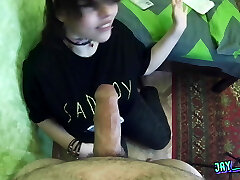 Rapid blowjob to her lover while her spouse has gone to work