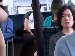 Japanese busty Milf has orgy on public bus