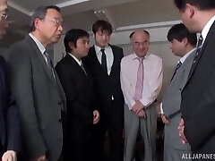 Busty Asian slut gets gang banged by naughty businessmen