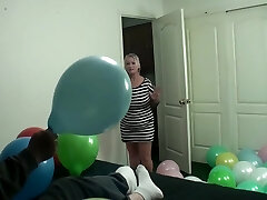 Mean And Mischievous Stepgrandma Smokes And Pulverizes Stepgrandson While Busting Balloons