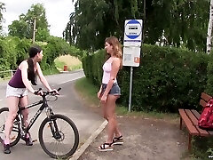 Svelte indeed horny Lexi Rain turns bike joy into lesbian sex outdoors