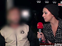 Real public flashing at street audition with unknown people