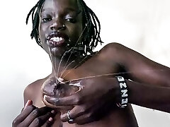 African Casting - Big Black Lactating Tits Milking Big White Trouser Snake