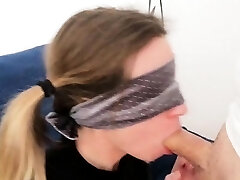 Girl with ponytails takes huge cumshot in her gullet and swall