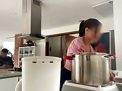 tastey maid Cougar with huge saggy tits lets her boss play with her nibs