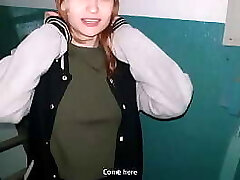 Red-haired chick sucked in the stairwell while parents were at home
