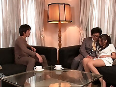 Lustful hubby and his friend undress nasty wife Aoi Miyama and fuck her well