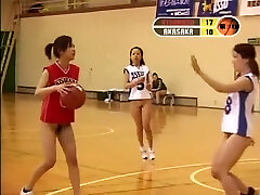 Girls from Asia playing basketball and showing naked globes