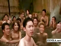 Subtitled Japanese gyaru bath orgy with perfect jizz shot