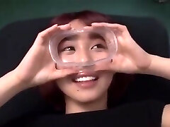 Japanese woman gets cum goggles treatment