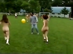 Naked Asian girls play soccer with the guys