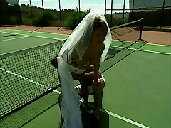 Wondrous  young big tit bride is licked by tennis coach