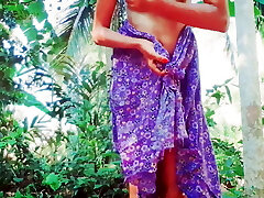 Indian desi doll outdoor bathing