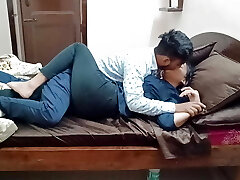 Indian grubby couple horny kissing and fucking home alone