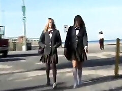 Blonde massaged on-bus by asian