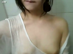 Cute Korean brunette chick taped her own just perfect solo in the bathroom