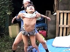 Cocksucking japanese outdoors in 3some torn up