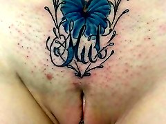 BBW in lingerie shows off her shaved cunt