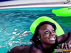 Cheeky dark-hued slut ready for interracial orgy in sex resort