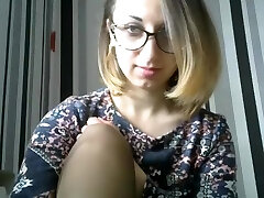 Mind-blowing girl with glasses easily fist her pussy