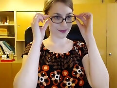 Hot nerdy girl stripping and dancing nude on web cam