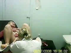 Hidden cam video of blonde lady on the gynecologist tabouret in the clinic