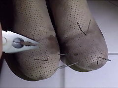 Urinate in beige high heel boots