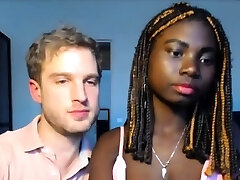 Hot slim ebony teen babe takes white cock in both fuck-holes live
