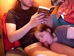 My boyfriend loves to read a book while I keep his manhood in my mouth.