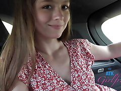 Truck sex and naughty ride with Mira Monroe amateur in back seat blowjob filmed POV