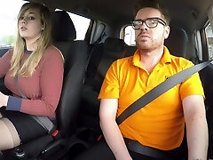 Fake Driving College 34F Boobs Bouncing in driving lesson