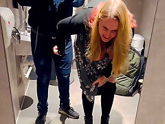 Brit porno star flashes fan in the cinema and lets him fuck her in the disabled toilets