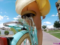 Pantless girl Avi Love is riding her bicycle before a steamy hook-up with stranger