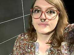 Showing off pierced cooch in the bathroom