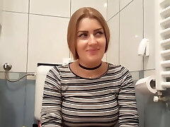 Horny girlfriend getting fucked from behind in a bathroom