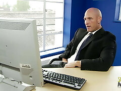 Bald dude fucking a blond assistant in the office