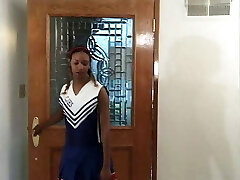 Black cheerleader takes massive dick on couch