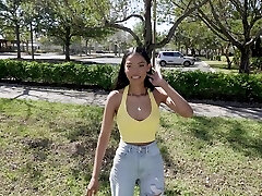 Dark Haired Eden West with natural tits getting fucked in the van