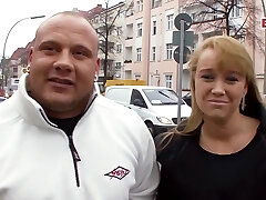German Street Casting - Real Couple Tries Porn