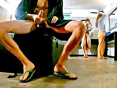 Mingled RESTROOM ADVENTURE: second part of the adventure, flashing pink cigar to the two bitches and really huge cumshot